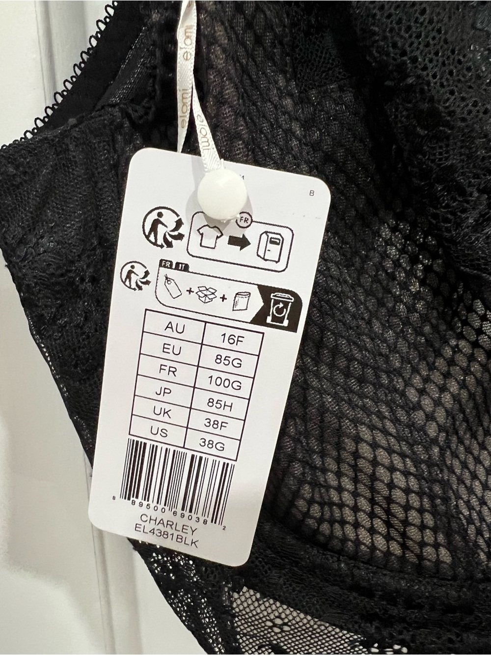 Elomi Black Charley Lace Underwire Bra New With Tags 38G - Picture 5 of 7